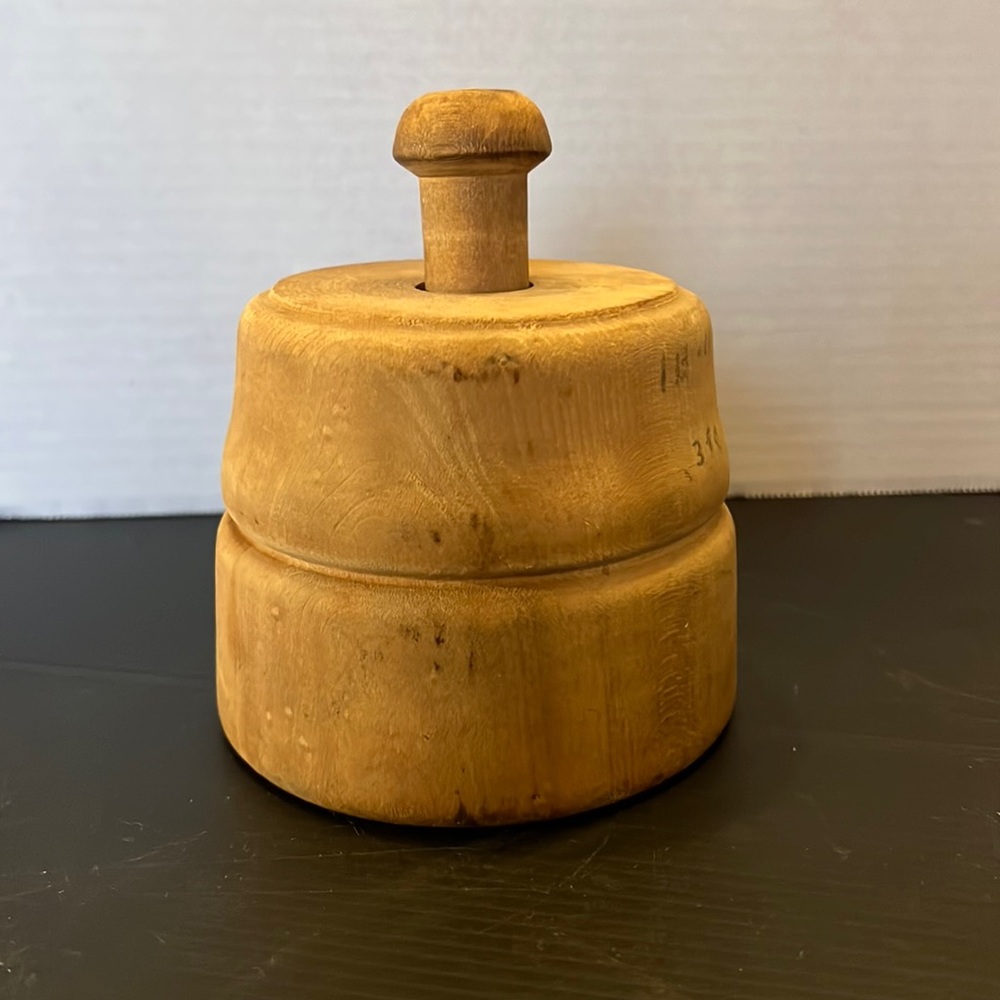 Vintage wooden butter mold with flower design